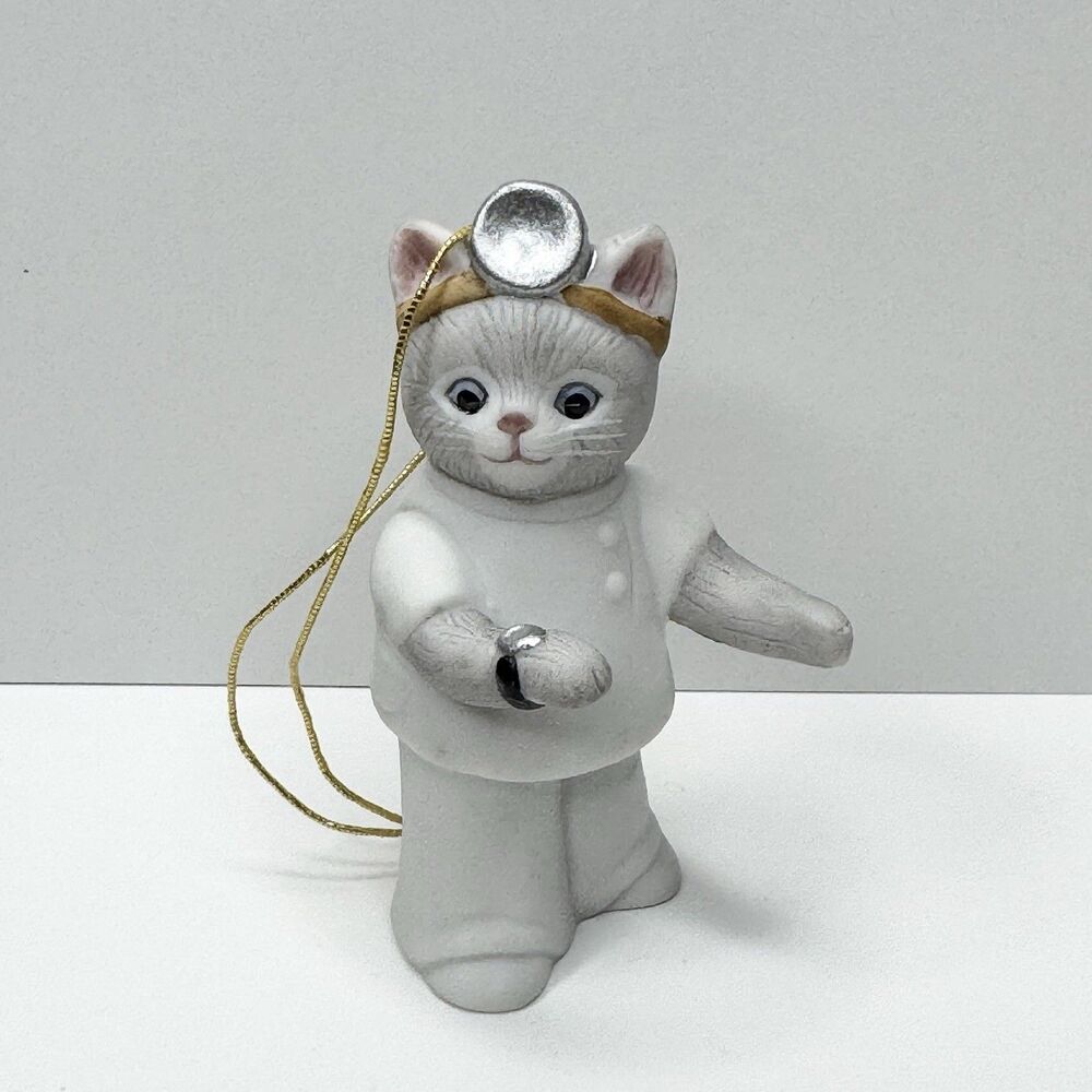 1989 Schmid Kitty Cucumber Christmas Ornament Doctor Cat Kitten Figurine